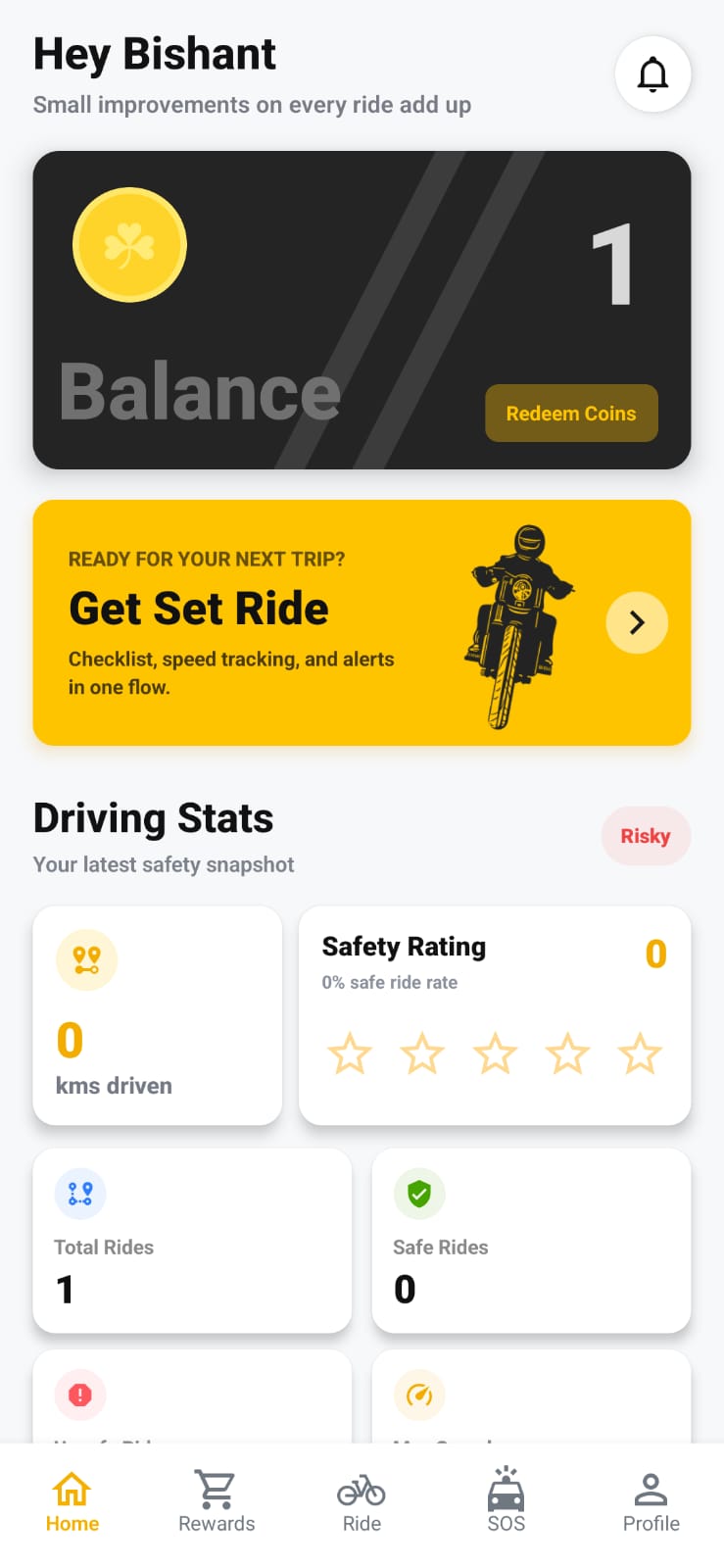 Safe Drive driver dashboard with safety stats