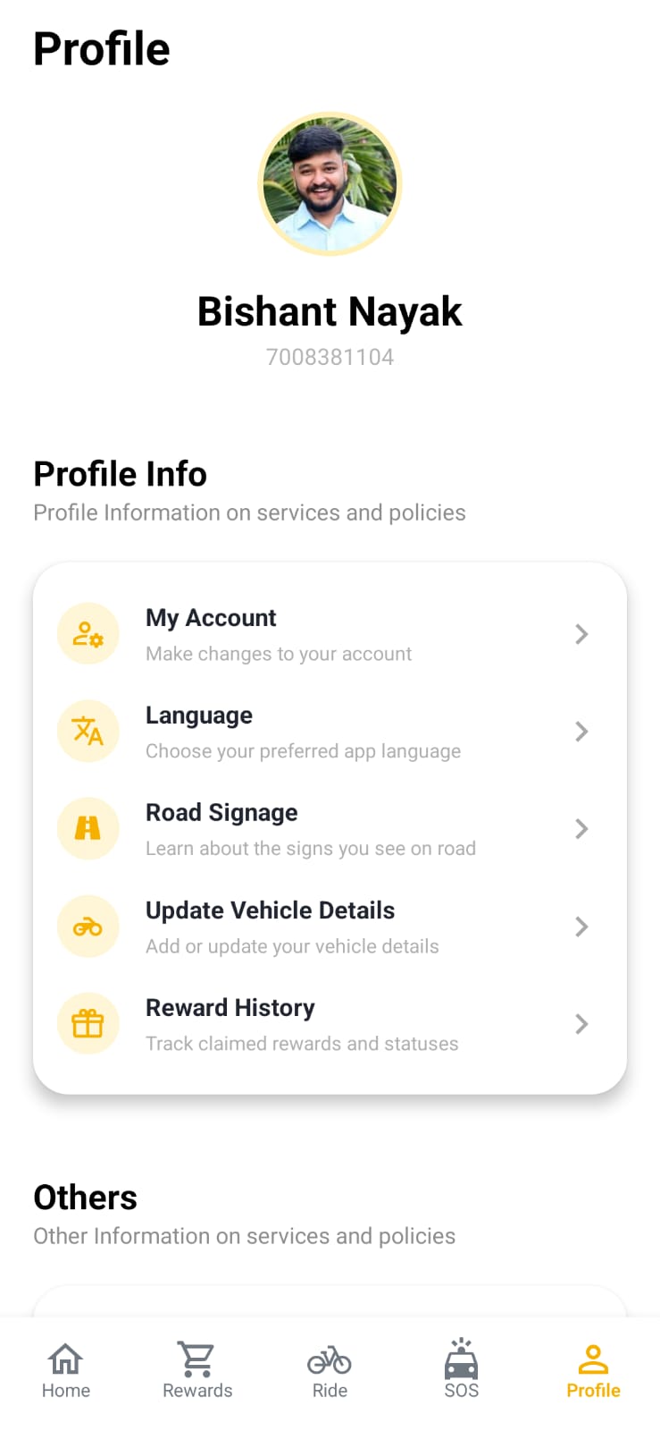 Safe Drive profile page