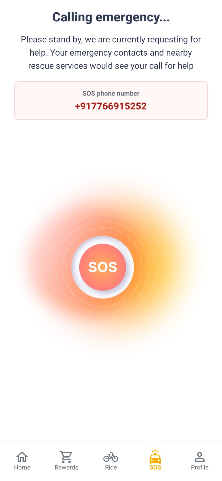 Safe Drive SOS page