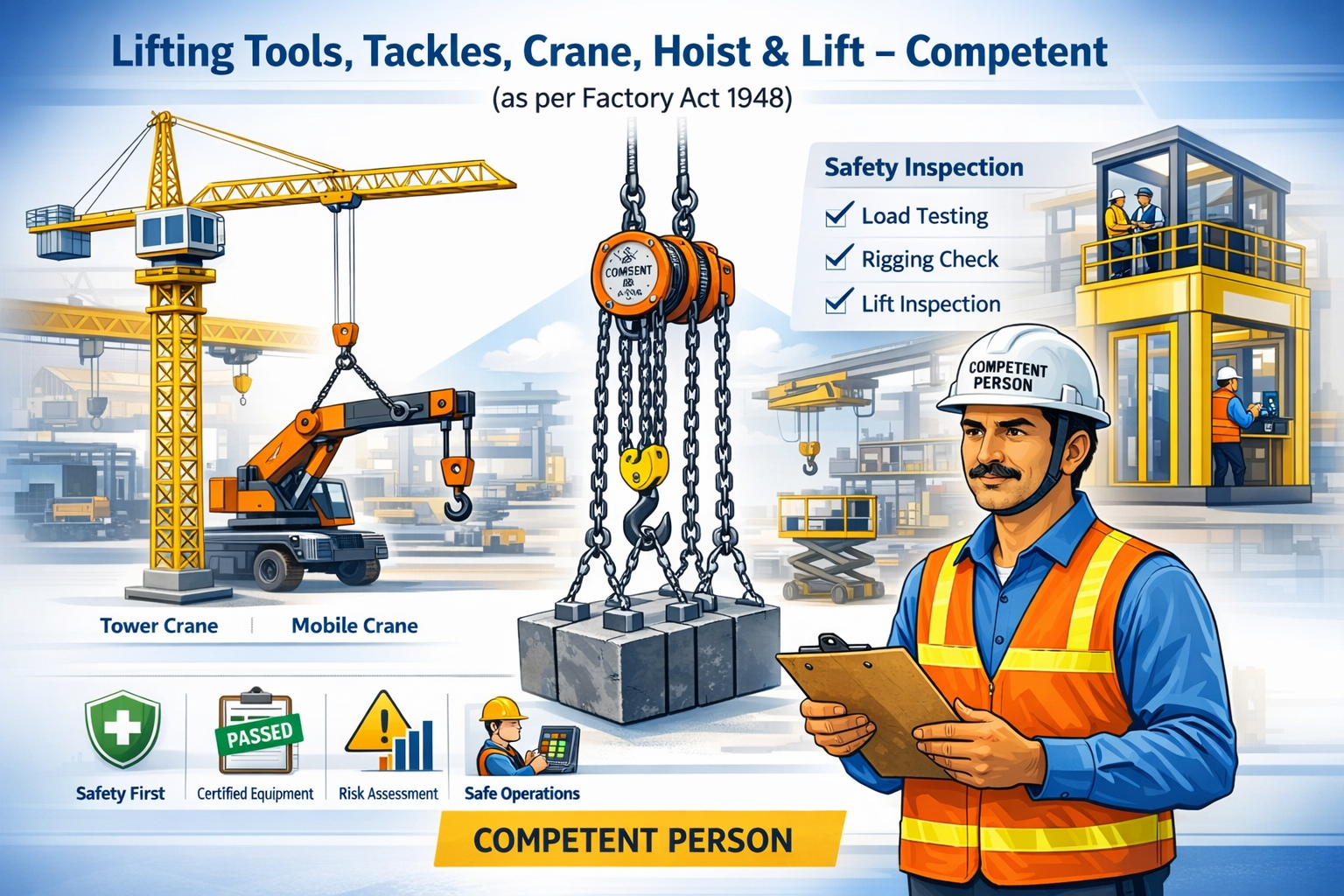 Safety inspection support for lifting tools, tackles, cranes, hoists and lifts under the Factories Act, 1948